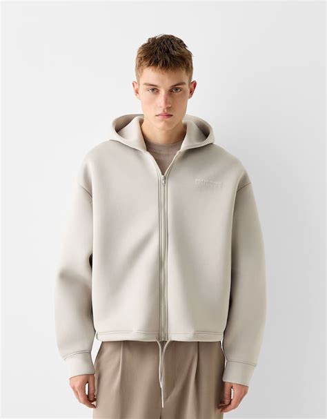 zip up slogan hoodie bershka